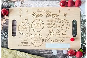 SAQUITOMAGICO Bandeja Navidad Reversible 2 en 1 Reyes Magos y Papá Noel · Madera 5 mm Grabada + Acrílico para Personalizar en Casa