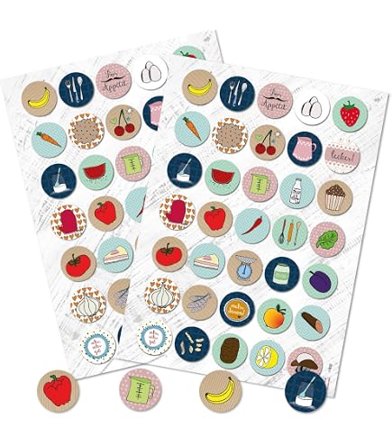 Obst & Gemüse Sticker Set - 2 Bögen Handgemachte Aufkleber Für Kochbuch, Journal & DIY