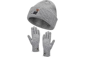 Geyoga Animal Embroidered Women Winter Hat Gloves Set Gift for Teacher Christmas Beanie Gloves for Dachshund Sausage Dog, Fox, Bee, Robin Highland Cattle Horse Lover