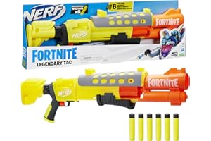 Nerf Fortnite Legendary TAC Dart Blaster, Gelb Glow Lap Design, 6 Dart Megatrommel und 6 Nerf Accustrike Mega-Darts, Pump Action F4168