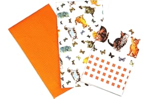 SiXsigma Sports Tea Towels 100% Cotton Decorative Kitchen Dish Linen Cooking BBQ Pack of 3- Cats Lover Gift Premium Quality Grill Bake Ware