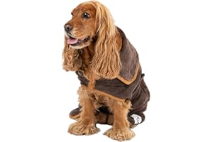 Dog Drying Robe by The Wagging Tailor® - Soft Feel Microfibre Coats for Dogs Medium - Adjustable Medium Dog Coat With Velcro Collar & Under Belly, Dog Robe Towel Medium Dogs (Brown, M)