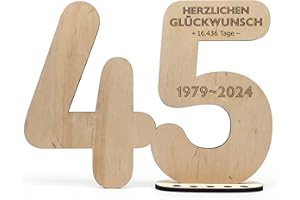 HAGEFOL Targa in legno per gli ospiti, numero 45, con incisione di auguri di compleanno, da scrivere come regalo con supporto e portacandele di compleanno – per 45 compleanno, 45 anni di anniversario o