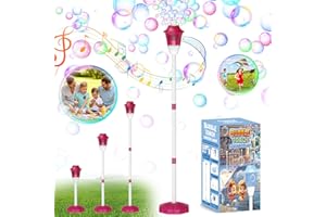Bombble Macchina Bolle Regolabile in Piedi, Macchina per Bolle di Sapone con Musica/Luci/150ml Soluzione, 10000+ Bolla/Min Macchina Sparabolle Ricaricabile per Bambini All'aperto Festa Matrimonio