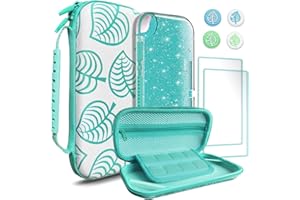 TIKOdirect Carrying Case for Switch lite, Shockproof Portable Travel Bag with Glitter Galaxy case, Screen Protectors and Cute Leaf Thumb Grips Caps, Leaf Green