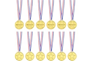 VESANEAE 12 Pezzi Medaglie Premiazioni Oro plastica medaglie vincitrici Medaglie con Nastro premi Medaglie per Bambini per la scuola giornata dello sport o mini eventi olimpici
