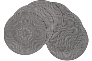 SHACOS Set di 6 Tovaglietta Rotonda Tovagliette Lavabile Resistenti al calore Non-Scivolose Tovagliette Intrecciate Rotonde Grigio Tovagliette per Natale Partito Cucina-38x38 cm