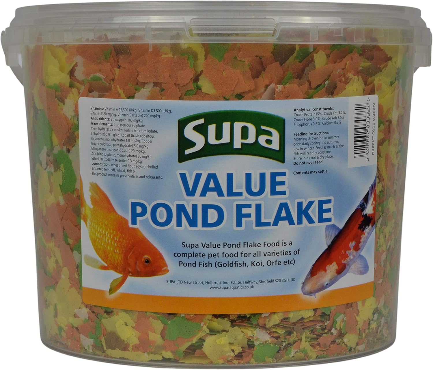 Supa Value Pond Flake Fish Food, 3 Litre Bucket | Premium Quality Goldfish, Koi & Coldwater Pond Fish Food | Provides A Nutritional Balanced Diet | Comes in a Resealable Bucket to Keep the Feed Fresh