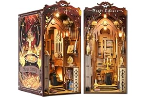 MiniCity Book Nook Kit, miniaturowy domek dla lalek, zestaw książek, drewniane puzzle 3D, podpórka na książki, dekoracja z oświetleniem LED, dla młodzieży i dorosłych (Magic Library)