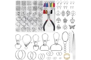 Funtopia Kit de Fabrication de Porte-Clés 740 Pièces, avec Attache Porte Clé, Anneaux Porte Clé, Fermoirs Mousquetons, Pinces, Pompons, Pivotant Keychain, pour Kit Bijoux Creation Adulte
