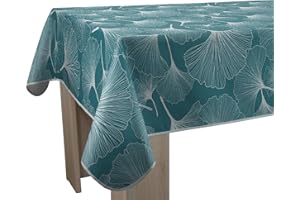 Le linge de Jules Nappe Anti-Taches Biloba Vert - Carrée 150 x 150 cm