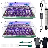 VEEKAY Seedling Trays, 2 Pieces 120 Cells Greenhouse Trays, with Lights for Plants, Germination Seed Trays, with Adjustable B