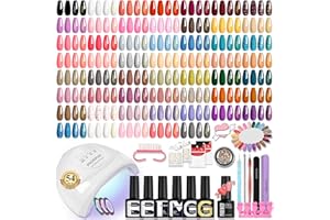 Phoenixy Gel Nail Polish Set, 54 Colours Gel Nail Polish Kit with 48W Lamp Starter Kit, 4PCS Glitter Gloden Glossy Matte Top Coat Professional Nail Kit Gift for Women