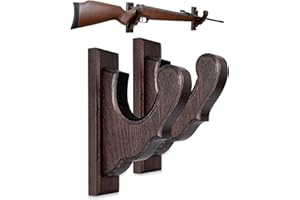 TESLYAR Soporte para armas Montaje en pared Exhibidores de sujeción Soporte horizontal para armas y ganchos de escopeta Almacene cualquier rifle Escopeta Madera dura