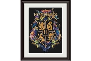 HKLIOPU Kits de point de croix pour adultes - Badge magique, kits de broderie au point de croix imprimés 11 ct, kits de broderie estampillés pour adultes, décoration murale, 40,6 x 50,8 cm (A)