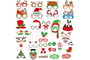 AFYHH Weihnachts-Fotoautomaten-Requisiten, 40 Stück, Weihnachtsdekoration, Weihnachts-Fotohintergrund für Fotografie, Weihnachten, Papierbrille, Partyzubehör für Kinder und Erwachsene, Partyzubehör