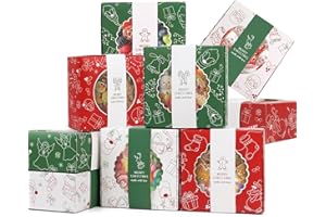 LOMIMOS 6 sztuk pudełek na ciastka, Boże Narodzenie, opakowanie na ciastka, Boże Narodzenie, 6 naklejek z okienkiem, do pieczenia, ciasteczek, czekolady, słodyczy