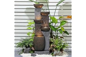 Bumilgar 130cm Large Garden Water Features Outdoor Fountains With LED Lights Pump, 4 Tier Electric Cascading Waterfall Fountain for Patio, Backyard, Deck, Porch and Home Art Decor