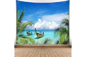 YISURE Arazzo tropicale della spiaggia dell'oceano, albero di palma, foglia di cocco, barca di mare, arazzo da parete per la decorazione della casa del dormitorio, 200x150cm