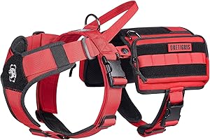 OneTigris Uprząż dla psa, uprząż dla psa Guardian z 3 pierścieniami D ze stali nierdzewnej i kieszenią o dużej pojemności, uprząż bezpieczeństwa dla średnich i dużych psów, czerwona, M