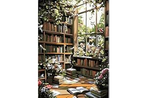 feelive Paysage Peinture Numero pour Adulte, DIY Bücherhaus Peinture Numero d'art Acrylique pour Adultes Débutants Facile sur Toile 30×40 cm avec Peintures et Pinceaux(sans Cadre)