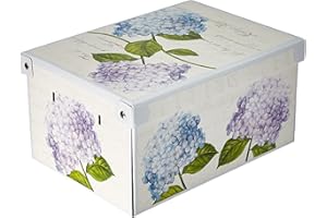 Lavatelli Caja organizadora de almacenamiento ropa, para almacenaje decorativa en carton, 25x35x17,5 cm, para armario, baul, zapatos, calcetines, juguetes, regalo, con tapa, HORTENSIAS