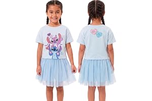 Disney Lilo & Stitch T-shirt och kjol för flickor, Angel och Stitch outfit set för flickor, glittriga sommarkläder för barn