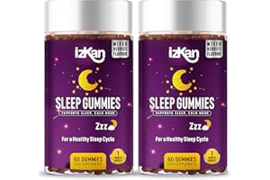 IZKAN Pro Sleep Gummies for Adults Magnesium, L-Theanine, 5 HTP, Valerian Root, Passionflower Extract, Glycine, Chewable Sleep Supplement |Sleep Aid| |Calm Mood| Vegan 120 Gummies |Berries Flavour| (2)