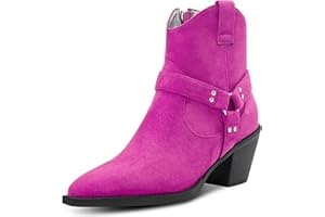 Aachcol Mujer Botines Cuadrada Punta Bajos Gatito Chunky Ancho Heel Western Cowboy Ante Cremallera Dress Zapatos 6.5 CM