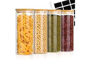 Avmvnvc 4PCS Tarros de Cristal con Tapa - Botes de Cristal con Tapa de Bambú - Frascos de Vidrio con Tapa - Botes Cristal Cocina Almacenaje para Pasta, Cereales, Alubias, Té (900ml×4)