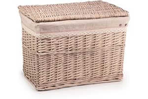 Woodluv Large Rectangular Handwoven Wicker Storage Trunk With Lining, 58.5 x 38.5 x 42 cm (L/W/H)