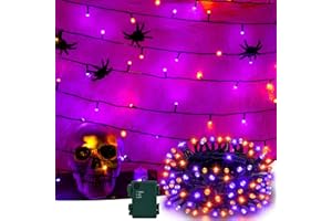 ‎ETOPGO Etopgo Halloween Deko Lichterkette, 5M 50LED Orange Lila Lichterketten Batterie mit Timer, IP65 Wasserdicht Halloween Dekorationen Outdoor für Innen Außen, Party, Garten