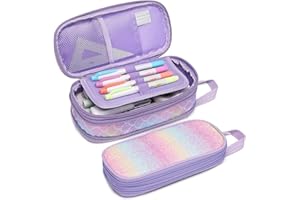 Bagseri Erweiterbar Federmäppchen Mädchen - Große Kapazität Mäppchen Mädchen für Schule, Niedlich Federmäppchen für Kinder, 2 Fächer und Stifthalter innen, Nur Federtasche (Lila Meerjungfrau)