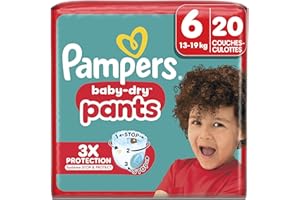 Pampers Baby-Dry Pants Taille 6, 20 Couches-Culottes, 13kg-19kg, Maintien 360° Pour Aider À Éviter Les Bâillements et Les Fuites