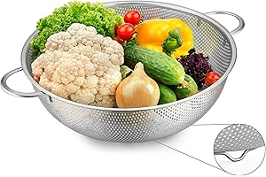 Colander Stainless Steel, Joyfair 5 Quart Metal Colander with Handle, Large Colander Strainer Great for Rice Food Pasta Fruits Vegetable, Fine Mesh & Dishwasher Safe, 28.5cm