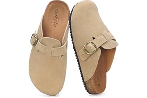 Dokela Mules et Sabots Homme Femme Chaussons avec Liège Confortables Pantoufles Cuir Chaussures Antidérapants Semelle
