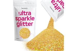 Hemway | Ultra Étincelle Glitter ultrafines 1/128" 0.008" 0.2mm (Gold Holographic) Cosmetic Safe, Artisanat, Mariages, Décorations, Art, 100 g Beauty-