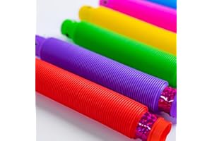 Toyseum 12 x Light Up Pop Tubes, Fun Light Up Sensory Toys for Kids Party Favours, Goody Bag Fillers for Kids, Fidget Toys for Boys Girls Party Bag Fillers, Pack of 12 (6 Unique Colours)