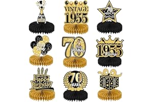 YFJSML 9 Pezzi Centrotavola Compleanno Set, 70 Anni Centrotavola a Nido d'Ape Decorazioni, Nero Oro Centrotavola Compleanno Decorazione, Decorazioni di 70° Compleanno Toppers da Tavolo per Uomini e Donne