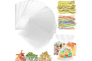 Tigvio 90 Stück Cellophantüten, 25x15 cm Geschenktüten Transparent, Durchsichtige Tüten Zellophantüten mit 90 Metallischen Bindebaender, Süßigkeiten Tüten für Mitgebsel Kindergeburtstag Gastgeschenke