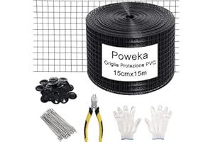 POWEKA Recinzione in Rete Metallica di Protezione per Pannelli Solari da Tetto，15 cm X 15 m Kit Anti-Uccelli per Tenere Fuori Piccioni con 70 Fascette in Acciaio Inox Rivestimento in PVC (Acciaio Zincato)