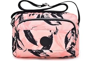 tuokener Borsa a Spalla Borsetta Donna Tracolla in Nylon Impermeabile da Viaggio Crossbody Bag Waterproof (Rosa stampa)