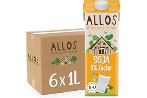 ‎ALLOS Allos Bio Sojadrink ohne Zucker | Milchalternative aus Soja | Soja Drink | Drink auf Pflanzenbasis | veganer Drink | ohne zugesetzten Zucker | vegan | laktosefrei | 1 Liter (6 Stück)