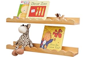 Gieanoo Regały na książki do przedszkola, pływające półki na ścianę, zestaw 4 sztuk, naturalne, lite drewno sosnowe, regał ścienny do sypialni, pokoju dziecięcego, dekoracja pokoju dziecięcego