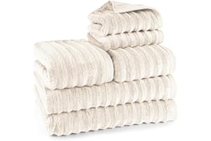 ‎PURE LABEL Pure Label 6-TLG. Handtücher Set mit Aufhängeschlaufen aus 100% Baumwolle, saugstark und weich - 2X Badetuch (70x140cm) 2X Handtuch (50x100cm) 2X Gästetuch (30x50cm), Creme