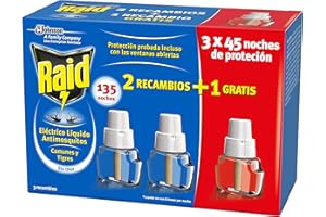 Raid - Recambio para Difusor Eléctrico Anti Mosquitos Comunes y Tigre 135 Noches, Blanco