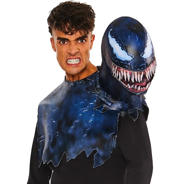 Máscara Negra De Venom En PVC De Fiestas Guirca, Tamaño 31,5 Cm, Ideal Para Halloween, Carnaval O Fiestas Temáticas, Cómoda Y Resistente