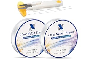 XISHAN Pack of 2 Clear Fishing Wire 200m(0.45mmx100mx2 Spool),with 2 Needles,1 Scissor Fishing Line Clear Invisible Hanging Wire Strong Nylon String Thread for Balloon Garland Hanging Crafts Decorations