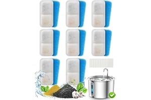 oneisall 8-pack reservfilter för PWF-001 2 l kattfontän, dricksfontän, rostfritt stål, vattenfontän för katt, 3 filtersystem