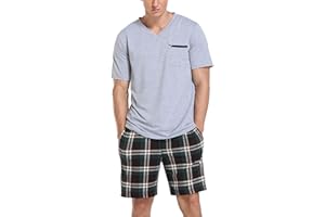 Vlazom Męska piżama zestaw z długim rękawem miękka piżama piżama top i spodnie w kratkę S-XXL